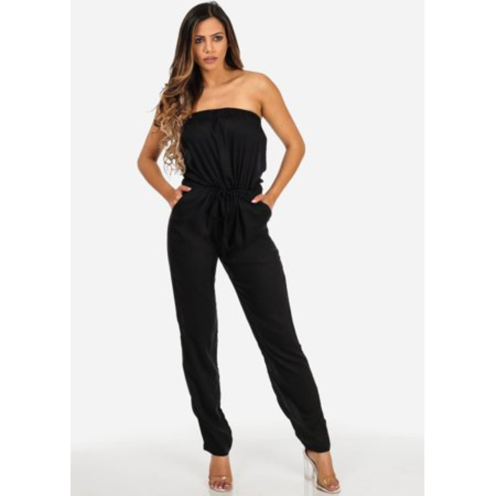 NWT Cotton Black Strapless Jumpsuit